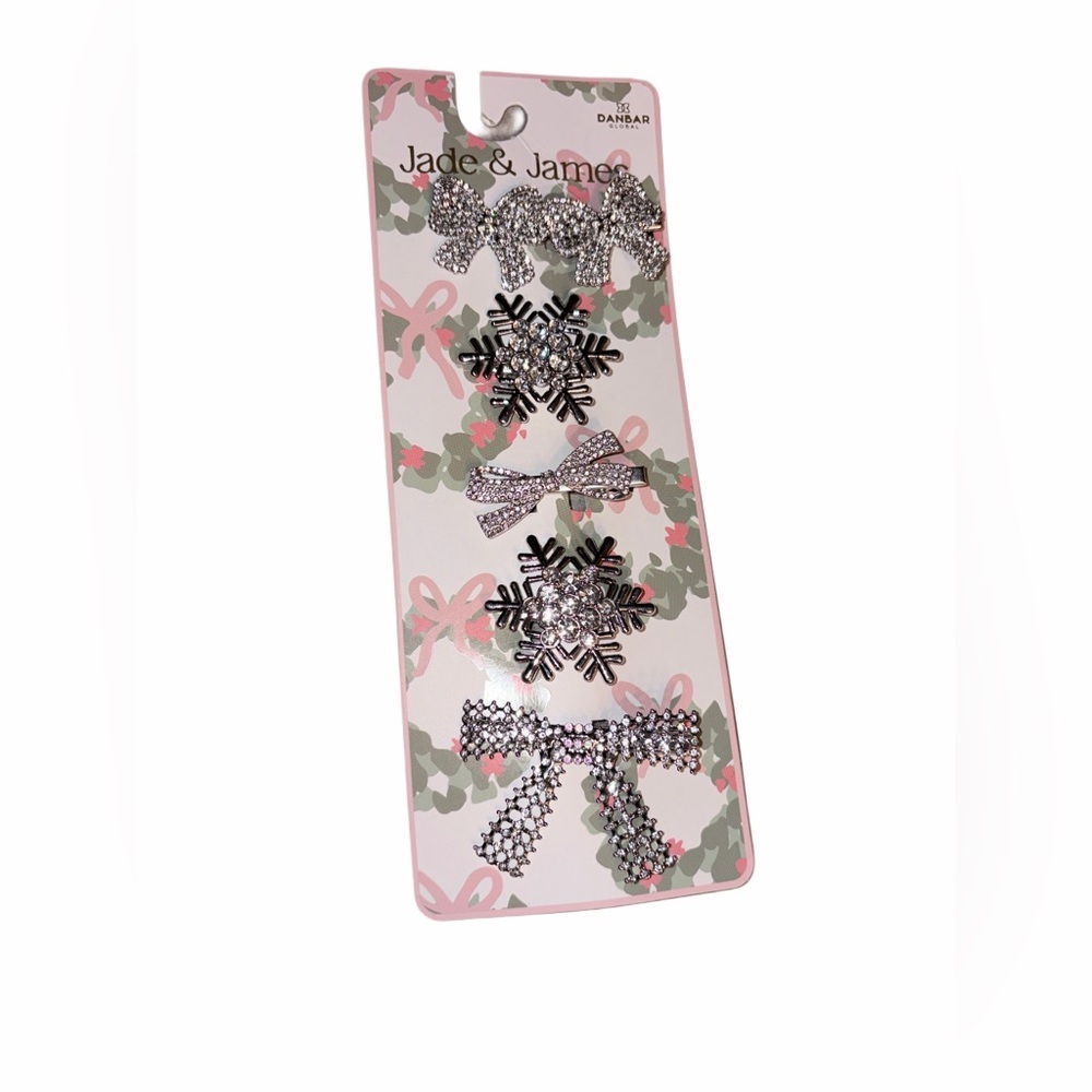Holiday Hair Clip Set Silver Rhinestone